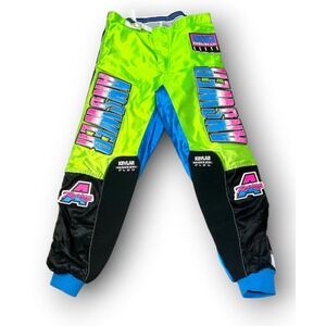 Vtg 90s Answer Racing Elite Motocross Pants Neon Green Blue Pink Size 32 Finland